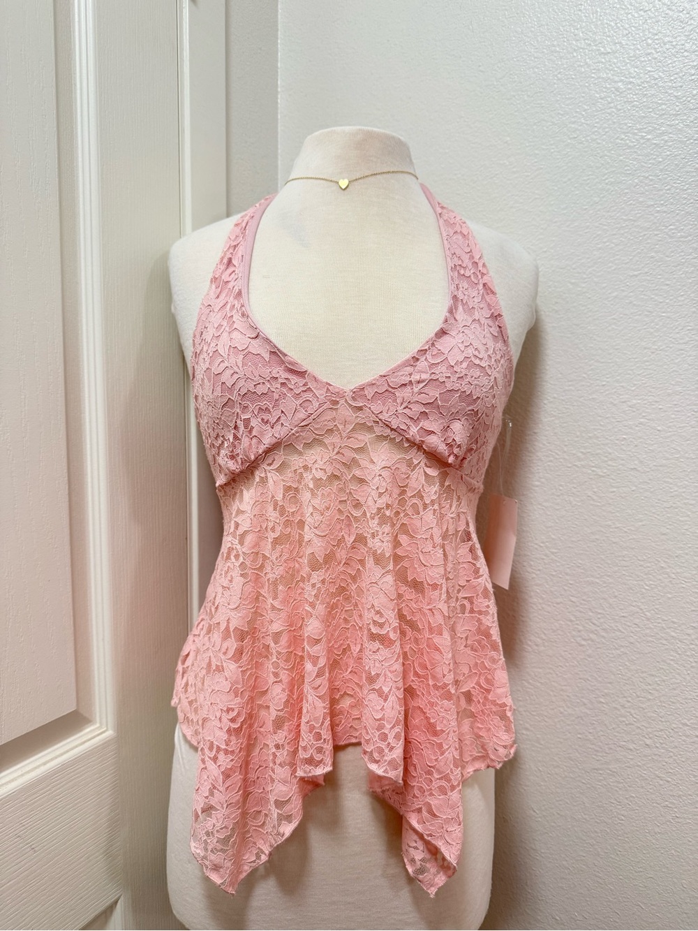 Delicate Lace Halter Chemise in Pink